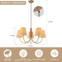 Boho Rattan Chandelier with Fabric Shade, Antique Gold Brass Farmhouse Chandeliers, 5-Lights Coastal Gold Pendant Light Fixtures for Dining Room Kitchen Island Living Room Hemp Rope