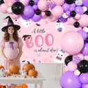 MEHOFOND Halloween Little Boo Baby Shower Decorations for Girl, a Little Boo is Almost Due Baby Shower Banner Decorations, Pink Black Purple Balloon Garland Kit, Ghost Pumpkin Halloween Party Decor (Pinlk)