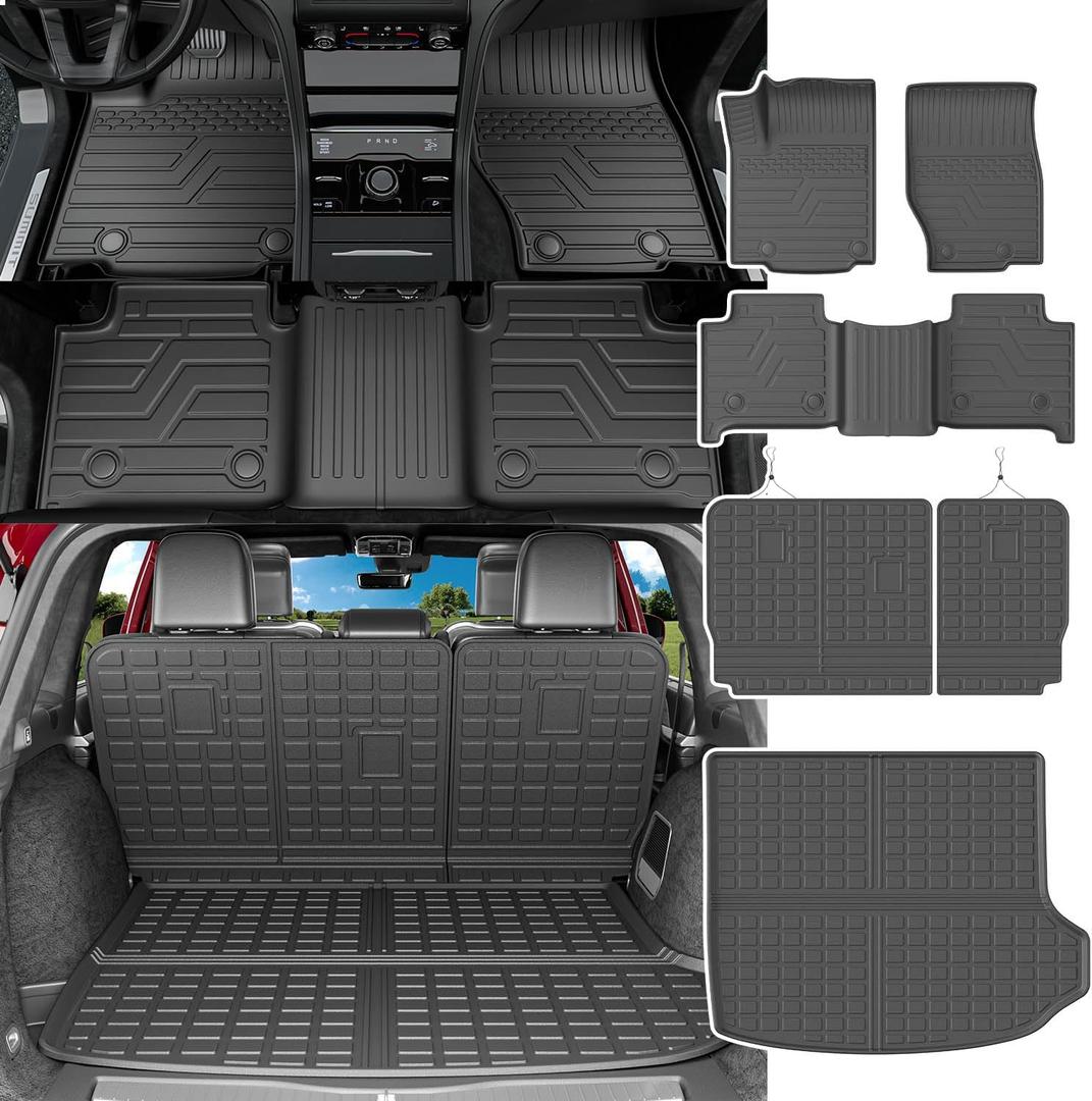 powoq 5 Seats Floor Mat Compatible with 2022-2025 Jeep Grand Cherokee Cargo Liner Trunk Mat Replacement for 2022-2025 Jeep Grand Cherokee Accessories(Trunk Mat+Backrest Mat+Floor Mat)