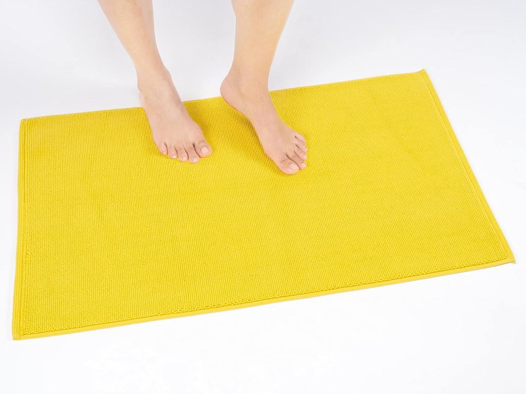 Cotton Paradise 100% Cotton Non Slip Bath Mats for Bathroom, 20x34 Inch Soft Absorbent Quick Dry Machine Washable Floor Bath Mat, Yellow Bath Rug