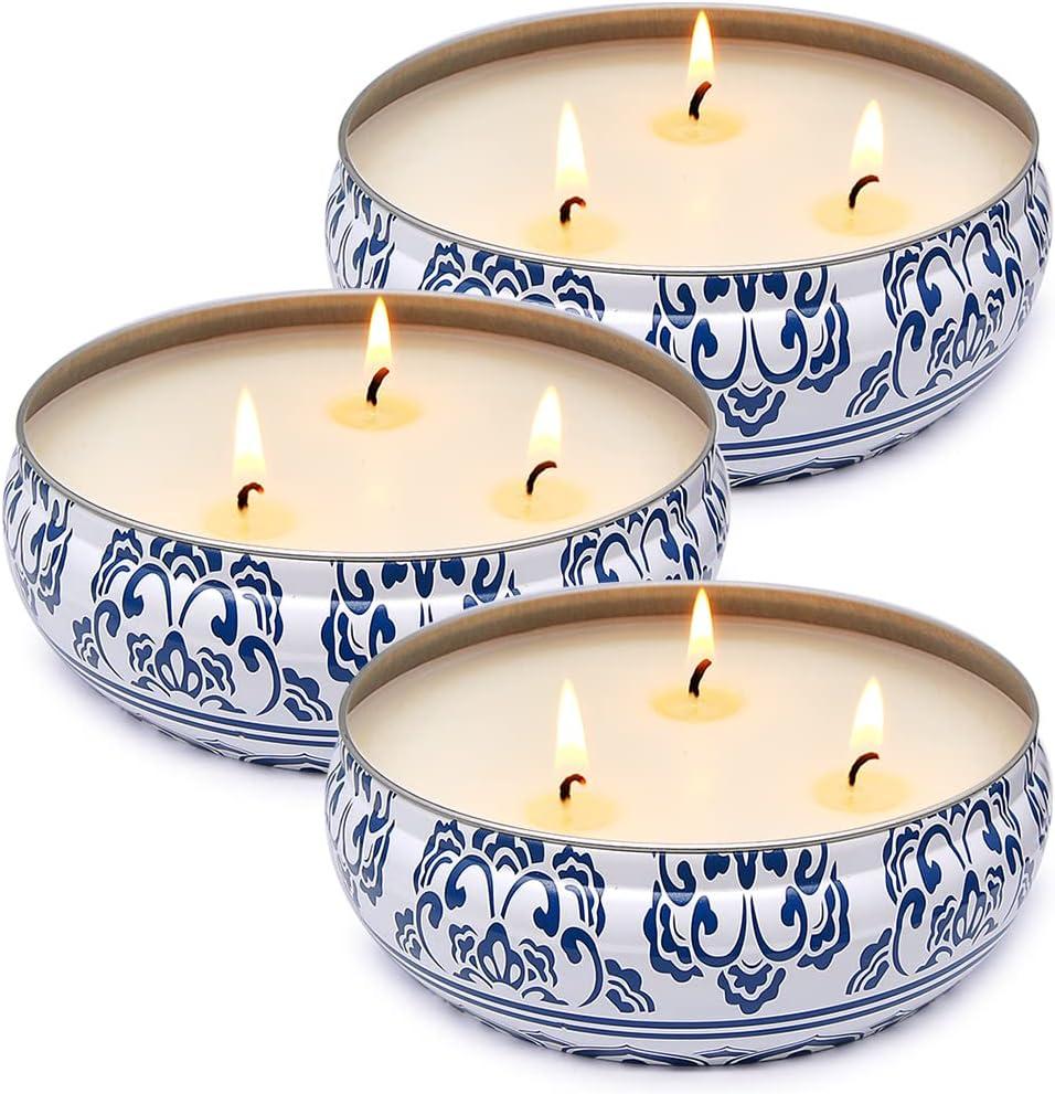 Large Citronella Candles Outdoor and Indoor, 3 Packs 13.5oz 3-Wick Soy Wax Portable Travel Tin Candle for Home Garden Patio Yard Balcony and Summer Gift