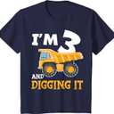Kids Three 3yr 3rd Birthday Construction Boy 3 Years Old T-Shirt (4T, Blue)