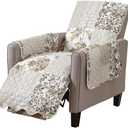 Great Bay Home Reversible Patchwork Recliner Chair Cover - Washable Slipcover Furniture Protector with Elastic Straps - Couch Cover for Dogs, Kids, and Pets - Box-Stitched Detail (Recliner, Taupe)