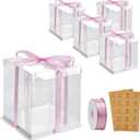8x8x10Inch Tall Cake Boxes, 5 Pack Bakery Boxes for Tier Cakes, Disposable Cake Bakery Box with ribbon, Clear Cake Box for Pastry Wedding Birthday