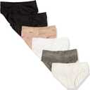 Warner's Women's Blissful Benefits Dig-Free Comfort Waist with Lace Cotton Hipster 6-Pack Ru2266w (Large, Toasted Almond/Black/ White/Bodytone Polda Dot/Stone Crystal Web/ Black)