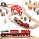 Giant bean 36PCS Forest Wooden Train Set Toy for Toddler Kids, Expandable Changeable Wooden Train Track for Boys & Girls 3-7, Christmas Birthday Gift, fits for Brio,Thomas, Melissa and Doug