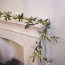 Olive Garland Greenery Garlands Decor - 6FT 96 LED Lighted Artificial Garland Faux Vines Flower Wreaths Lights for Wedding Christmas Spring Mantle Decoration DiliComing