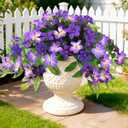 2 x Homsunny Artificial Fake Flowers Plants Outdoor, 2PCS Realistic Faux Silk Flowers UV Resistant Fake Outdoor Flowers for Spring Outside Porch Garden and Home Patio Yard Decor (Double Purple)