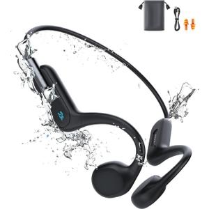 Bone Conduction Headphones, Swimming Headphones Underwater Open Ear Built-in 32GB Memory IPX8 Waterproof for Swimming, Running, Cycling, Black