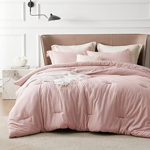 Bedsure Pink Queen Comforter Set - Soft Bedding for All Seasons, Cationic Dyed Bed Set, 3 Pieces, 1 Queen Size Comforter (90"x90") and 2 Pillow Shams (20"x26"+2"), 06 - Pink Melange