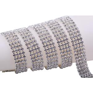 KAOYOO 4 Rows 1 Yard 4MM Crystal Rhinestone Chain Trim for Sewing Craft,DIY Decoration (Silver)