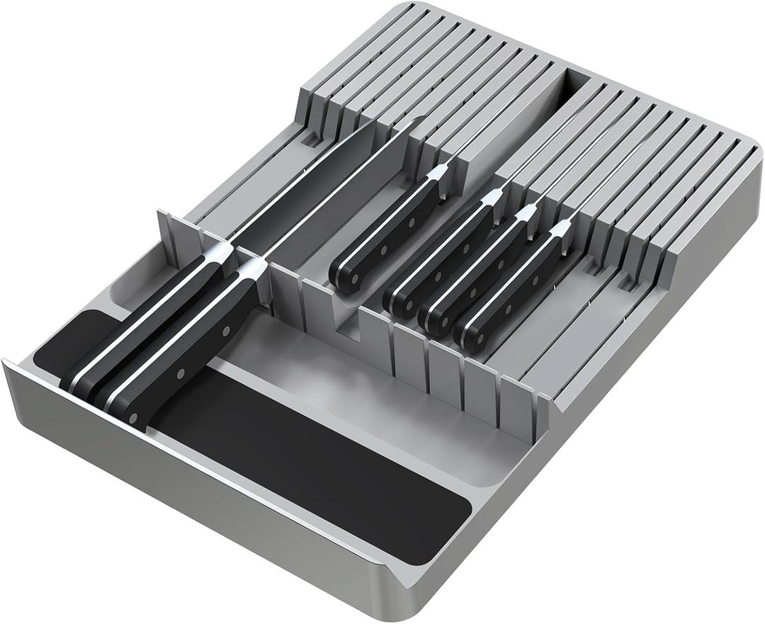 NIUXX Knife Drawer Organizer, Large Capacity In-Drawer Knife Block Set Holds 20 Knives and 1 Sharpening Steel (Not Included), Suitable for Knife Organizer for Kitchen Drawer