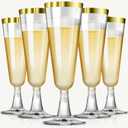 SUREHOME Champagne Flutes Plastic Champagne Glasses Disposable 100 Pack Gold Rim Mimosa Glasses Acrylic Wedding Toasting Cocktail Cups for Graduation Easter Birthday Party Supplies 2026 Decorations