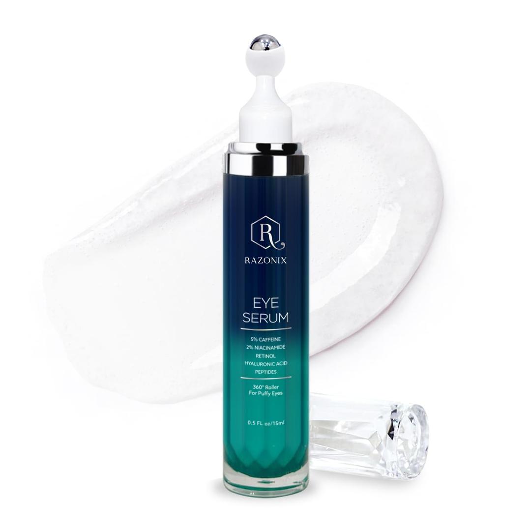 Eye Bags Treatment for Men and Women: Caffeine Eye Cream for Dark Circles  Cooling Roller for Puffiness Reducer (Medium, Unscented)