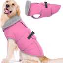 Lelepet Warm Dog Coats for Large Dogs Waterproof Dog Winter Jacket Reflective Pet Fleece Vest Windproof Cold Weather Coats with Adjustable Buckle & Leash Hole, Pink, XXL 