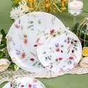 LIYH 32 Pcs Floral Plates Set Heavy Duty Plastic Plates Spring Pink Floral Plastic Plate Elegant Wedding Baby Shower Flower Dinnerware Set - 10.25" Dinner & 7.5" Dessert Plate