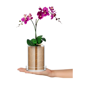 Clear Plant Nursery Pots Acrylic Orchid Pots with Drainage Holes and Tray Transparent Planter for Indoor Plants, Succulents, Herb, Flowers and Cactus Decorative(3.5 Inches,Circle)