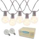 Novelty Lights 50 Feet G50 LED Patio String Light Set with 50 Bulbs, Warm White, Weather Resistant and Shatterproof Replaceable Plastic Globe Bulbs, Brown Wire