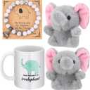3 Pcs Christmas White Elephant Gifts for Women Elephant Coffee Mug Plush Doll Keychain and Bracelet with Inspirational Card Christmas Holiday Birthday Gift for Women Man Animal Lover