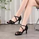 Women's Latin Dance Shoes Peep Toe Satin Professional Ballroom Salsa Tango Dancing Shoes with High Heels, 6.5