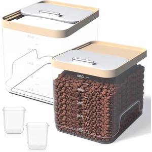 2 Pack Dog Food Storage Container, Pet Food Storage Containers for Dog Cat Bird, Holds 5kg Each, Clear BPA-Free Bin with Locking Lid, Includes 2 Measuring Cups, Keep Fresh Moisture Proof