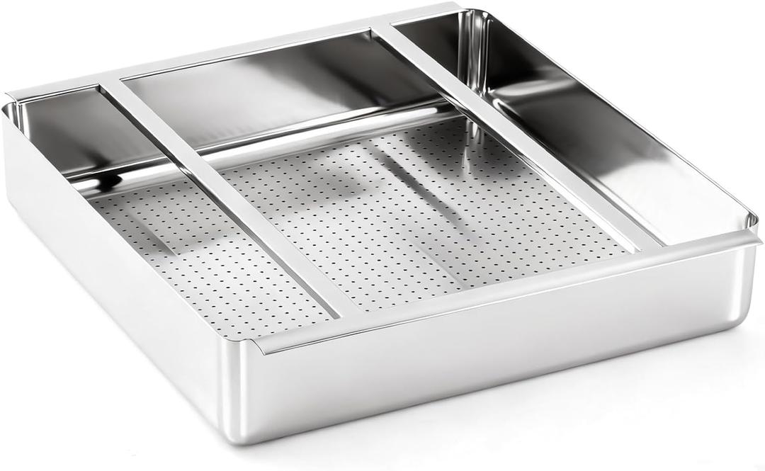 Tuanse Pre Rinse Basket with Stainless Steel Slides Commercial Strainer Basket Heavy Duty Stainless Steel Sink Drain for Restaurant Kitchen Dishwashing Sinks (23.5 x 23.5 x 4 Inch)