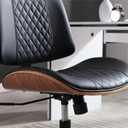 Home Office Chair No Arms with Wheels, Adjustable Height Small Desk Chair, PU Leather Mid Back 360 Swivel Computer Chair, Armless Modern Walnut Chair for Office, Reading Meeting Room(Black), Mcm Style