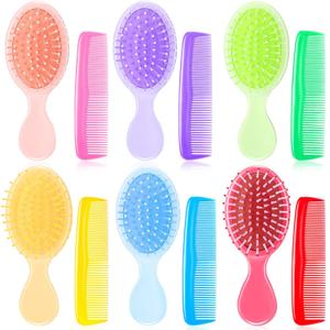 12 Pack Wet Small Hair Brush Combs Set, 6 Detangler Mini Brush Detangling Travel Hair Brush 6 Plastic Fine Wide Combs for Women Men Kids Toddler Girls Baby(Bright Color)