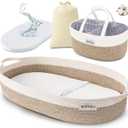 BOPHILI Baby Changing Basket Set w/Large Matching Diaper Caddy, Foam Changing Pad &Water Repellent Cover, Premium Cotton Rope Moses Baskets Changing Table Topper, Built-in Security Strap (Warm Brown)