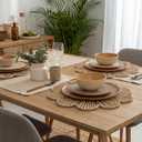4 Pcs 12.6 Inch Paper Rope Round Woven Flower Placemats, Natural Hand Woven Boho Farmhouse Rattan Table Mats, Wicker Braided Placemats, for Dining Table Decor, Wedding Party, Home & Kitchen