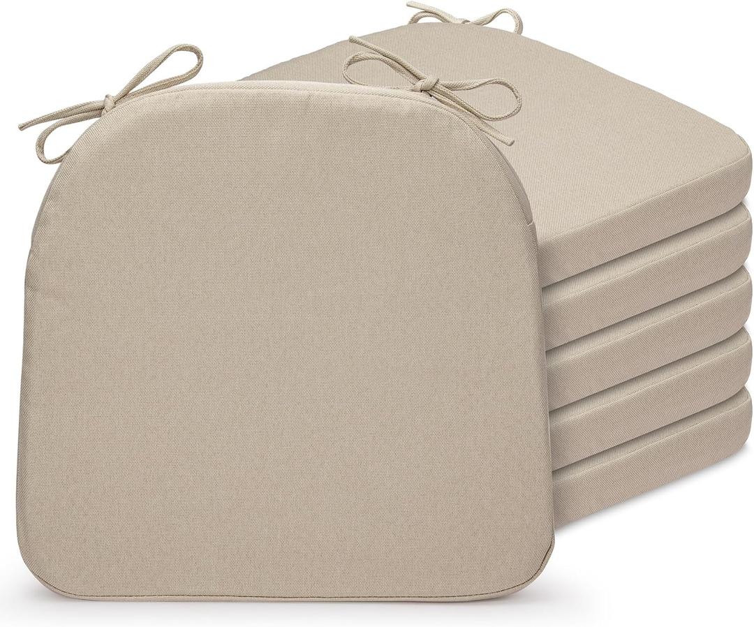 SQUARE MOON Chair Cushions for Dining Chairs, High Resilience Foam Dining Room Chair Pads, Kitchen Seat Cushions with Ties, Machine Washable, 17" x 16" x 2", 6/Pack, Beige