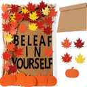 100 Pcs Fall Tree Classroom Bulletin Board Decorations Pumpkin Maple Leaf Bulletin Board Paper Cutouts Be-Leaf in Yourself with Glue Points for Classroom School Home Wall Decor