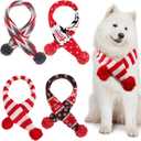 Sanwuta 4 Pcs Christmas Dog Knitted Scarves with Poms Winter Pet Neck Warmer Bandanas for Pets Holiday Festive Pet Scarf Accessories for Xmas Costume and Gift(M)