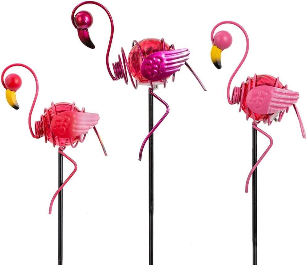 Stargarden 3 Pack Flamingo Solar Lights, Metal Garden Stakes Figurine Lights, Decorative Waterproof Yard Decorations for Pathway, Patio, Outdoor