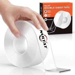 NULTAT Strong Double Sided Tape Heavy Duty, Nano Reusable, Removable, Washable Double Stick Tape for Wall, Multipurpose Clear Adhesive High Temperature Tape 1.18" x 120" (10 Feet)