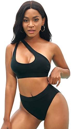 NAFLEAP One Shoulder Cutout Bikini Set for Women High Waisted Bottom Swimsuit Two Piece Bathing Suit, Small