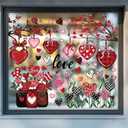 2 x JarThenaAMCS Valentine's Day Window Cling Stickers Red Black Pink Heart Plant Rose Flower Double-Sided Reusable Window Decals for Party Home Office Classroom Decoration, 4 Sheets