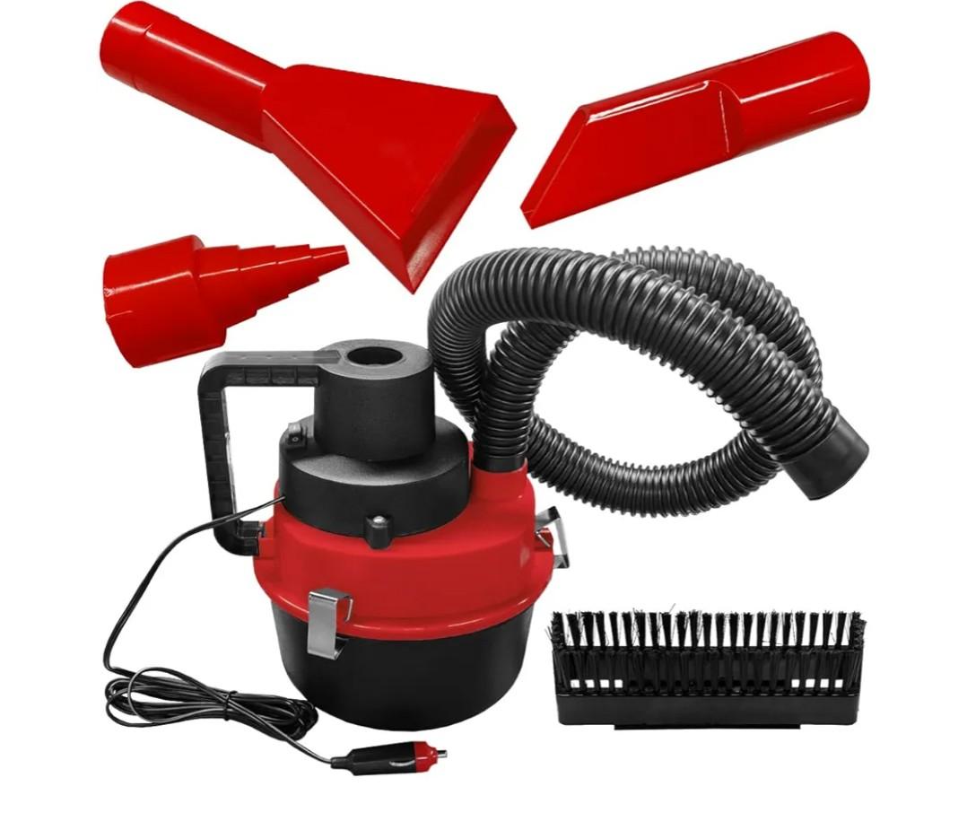 Car Vacuum Cleaner, DC 12V Multi-Purpose Automotive Wet and Dry Vacuum with 3 Nozzles, Portable Handheld Vehicle Interior Duster for Car, Office, Home, Floor (Red)