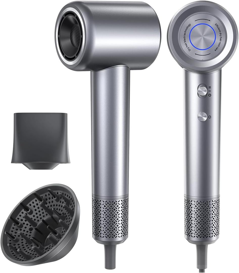 Hair Dryer, 110000 RPM Professional Ionic Blow Dryer with Brushless Motor for Fast Drying, Thermo-Control Quiet Compact Hair Blow Dryer with Magnetic Diffuser for Curly Hair for Home Travel Salon