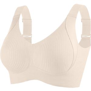 Bras for Women No Underwire Full Coverage Adjustable Bra Comfort Wireless Ribbed Bras 2025 (Beige, XXXL)