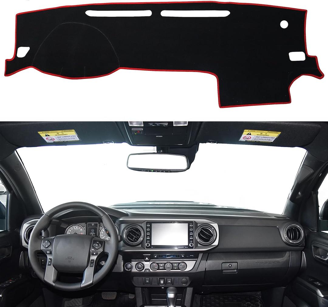 Dash Cover for Toyota Tacoma Accessories 2016-2022 2023 Dashboard Cover Mat Center Console Dash Mat Carpet Sunshield Protector Pad Custom Fit, Red Trim