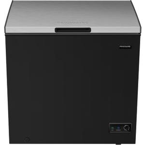 FRIGIDAIRE Chest Deep Freezer, 7 Cu. Ft, Black Adjustable Thermostat-Removable Vinyl Coated Wire Basket-Easy Defrost Drain, Eye-Catching Stainless Steel Top Door- Garage Ready
