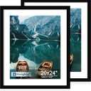 Hongkee 20x24 Frame Set of 2, Black Wood Style - Display 16x20 Picture with Mat or 20 x 24 Poster without Mat, Wall Mounting Horizontal and Vertical