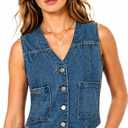 Womens Denim Vest Sleeveless V Neck Button Down Cropped Jean Waistcoat Casual Summer Layering Fashion Top Small