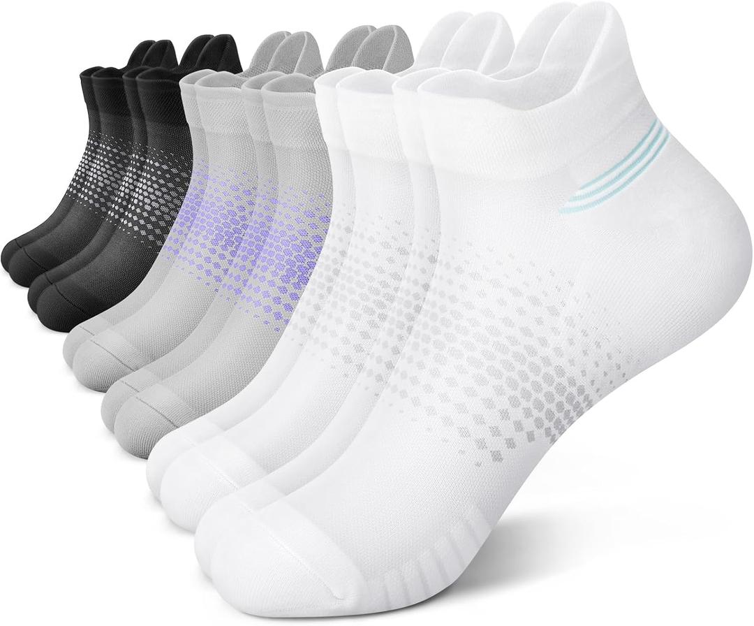 PAPLUS Ankle Compression Socks for Women 6 Pairs, Running Socks with Heel Tab, Cushioned Low Cut Athletic Socks