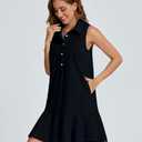 YEXPINE Womens Sleeveless Shirt Dress Ruffle Hem Cotton Tunic Tank Dress Button Up Swing Shift Mini Dresses (Black, S)