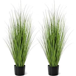 Jexine 2 Pieces 3 ft Tall Artificial Grass Plant Potted Artificial Greenery Floor Plants Fake Pampas Grass Tall in Pot for Housewarming Gift House Garden Bathroom Lobby Indoor Outdoor (Green)