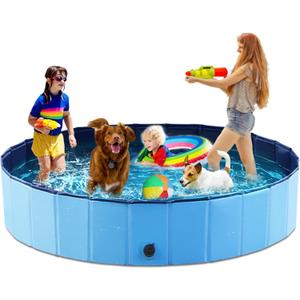 Jasonwell Foldable Dog Pool Collapsible Hard Plastic Dog Swimming Pool Portable Kiddie Pool Pet Pool Doggie Wading Pool Bath Tub for Puppy Small Medium Large Dogs Cats and Kids 87"