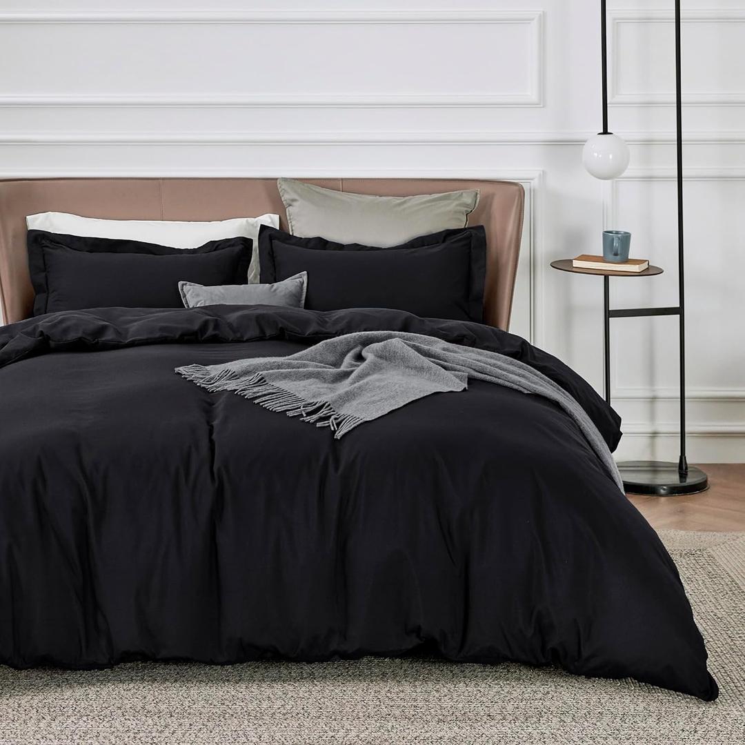 Bedsure Duvet Cover Queen Size - Soft Double Brushed Bedding Set for Kids & Adults, Zipper Closure, 3 Pieces, Includes 1 Duvet Cover (90"x90") & 2 Pillow Shams, NO Comforter, Black