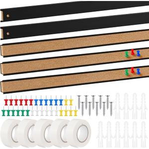 Threehoney 5 Pcs 48'' x 1 Cork Board Strips for Wall Cork Strips Bulletin Bar Strip Bulletin Tack Board Strip Aluminum Trim Brown Cork Strips for Classroom Office Walls Cubicle